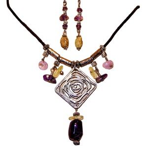 BoHo Artisan Upcycled Amethyst, Aventurine & Rose Quartz Necklace & Earr…